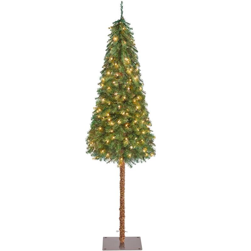 Yaheetech Pre-Lit Slim Pencil Christmas Tree with Metal Stand, Green