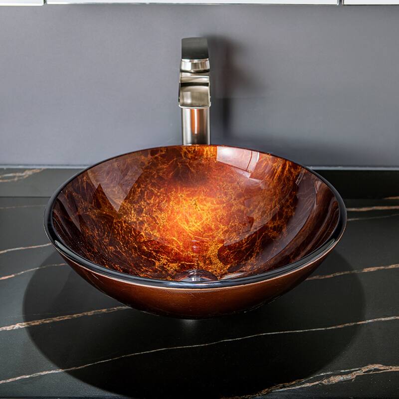Vinnova Glass Circular Vessel Bathroom Sink without Faucet