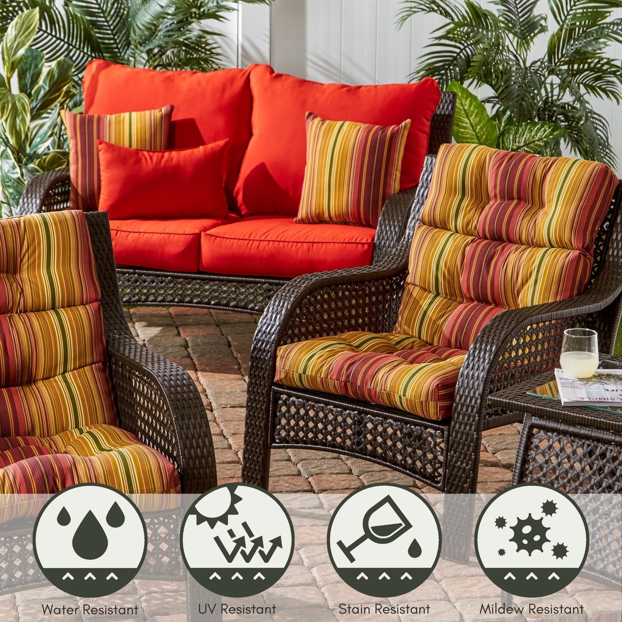 Kinnabari Stripe 44x22 inch Outdoor High Back Chair Cushion Set of 2 Cushions Only