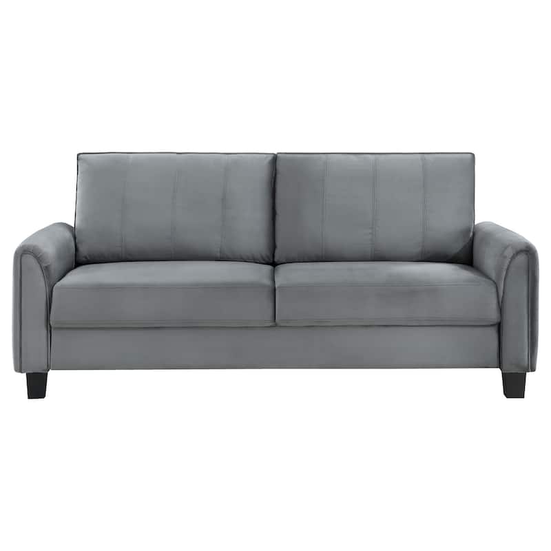 Dave Sofa, Gray Fabric, Rounded Armrests, Black Tapered Legs, 80 Inch