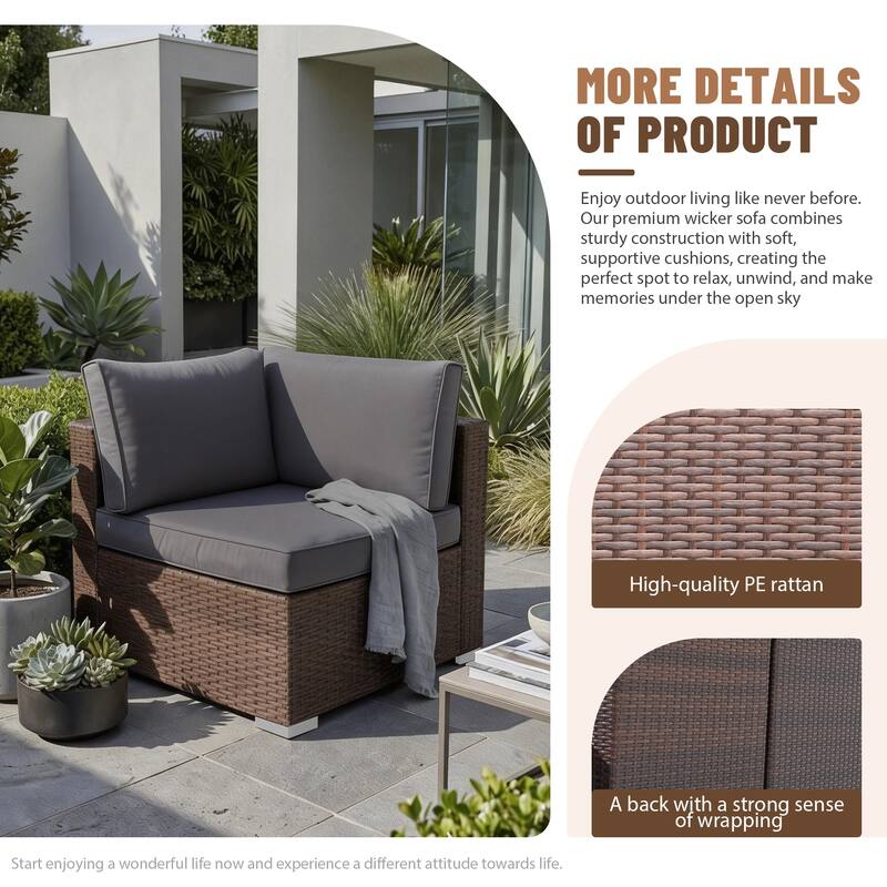 Outdoor Wicker Sectional Sofa 8-Piece Set with Fire Pit Table