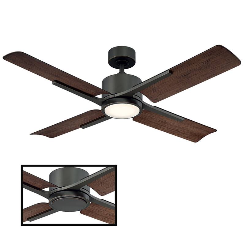 Cervantes 56 Inch Four Blade Indoor / Outdoor Smart Ceiling Fan with Six Speed DC Motor and LED Light. - Oil Rubbed Bronze Dark Walnut