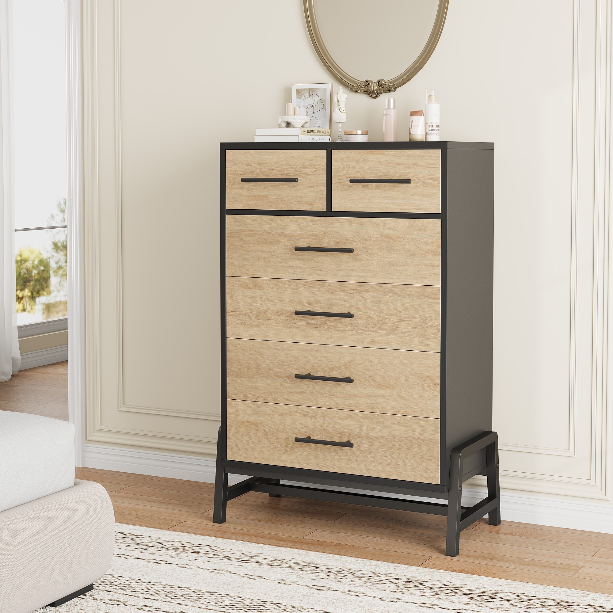 Tall Narrow Freestanding Drawer Dresser, Spacious Storage, Cabinet & Drawers, Steel Frame for Entry/Closet
