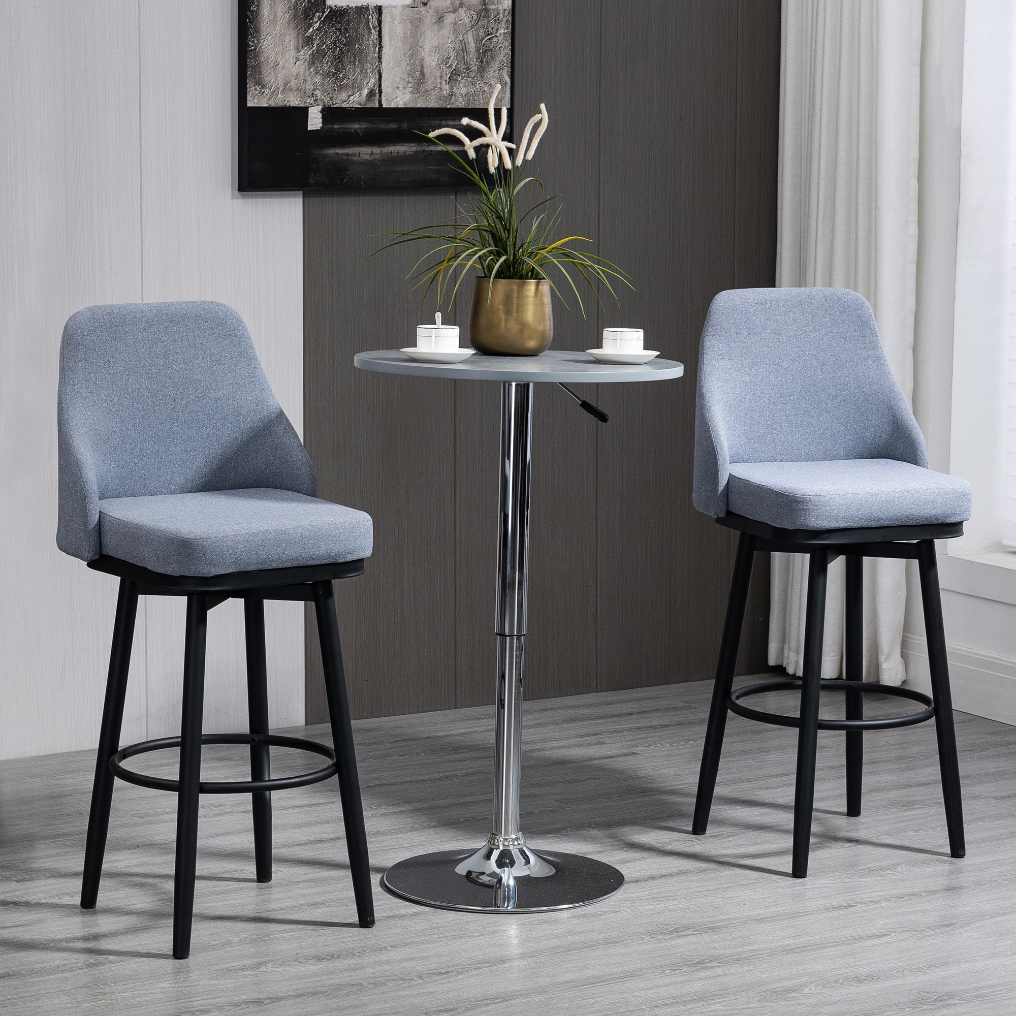 HOMCOM Extra Tall Bar Stools Set of 2, Modern 360° Swivel Barstools, Dining Room Chairs with Steel Legs and Footrest
