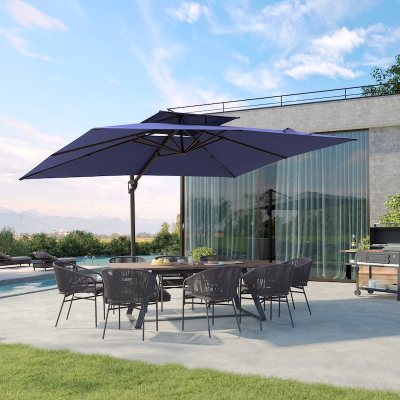 9 FT x 12 FT Outdoor Patio Dual Top Umbrella Cantilever Offset with No Base - Navy Blue