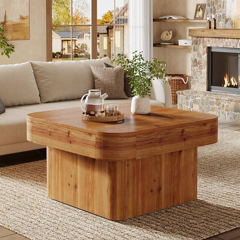 31.5'' Farmhouse Square Coffee Table for Small Spaces - Rustic Brown