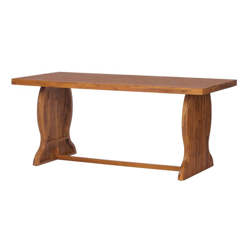 Christopher Knight Home - 3-Piece Outdoor Acacia Wood Dining Set with 2 Woven Ratan Leg Benches & 70" Solid Wood Dining Table