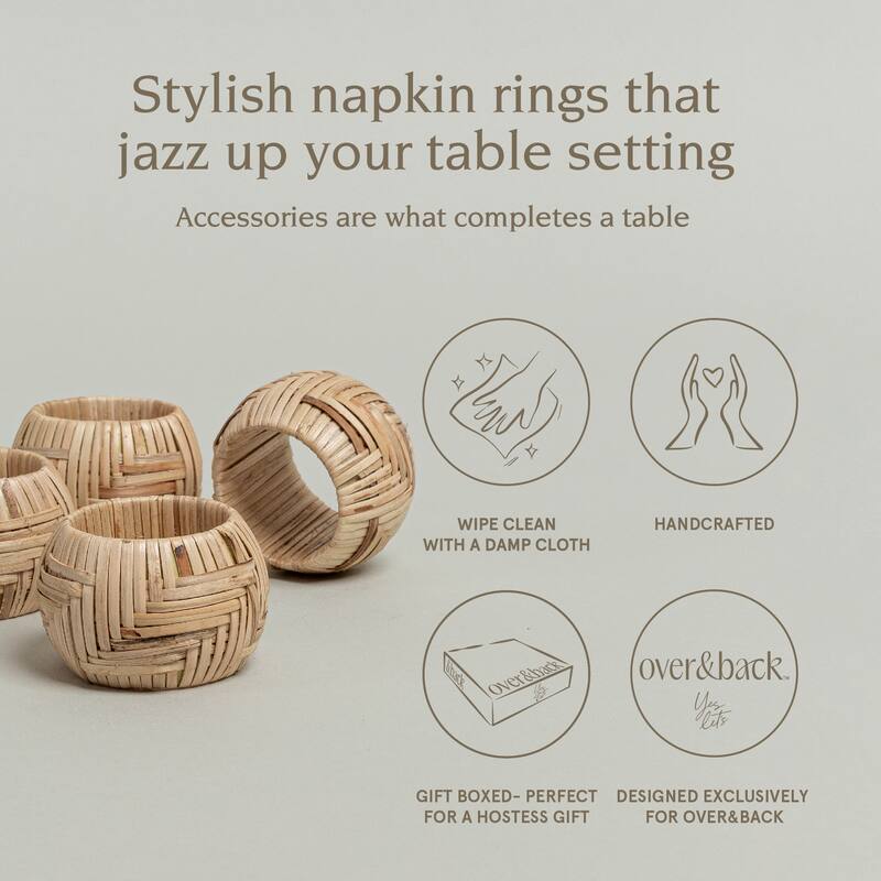 over&back Woven Wicker Napkin Rings (Set of 4) - 4