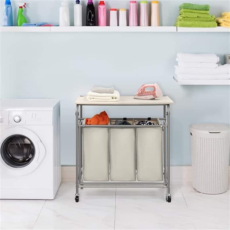 Laundry Sorter Cart Heavy Duty 3 Bags Classic Rolling Side pull Laundry Hamper Sorter - 17.32"D x 28.35"W x 30.31"H