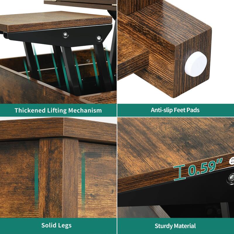 Moasis Lift Top Coffee Table Extendable Tabletop with Hidden Storage and Shelves