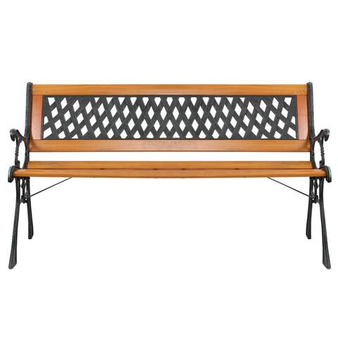 49" Garden Bench Patio Porch Chair Deck Hardwood Cast Iron Love Seat
