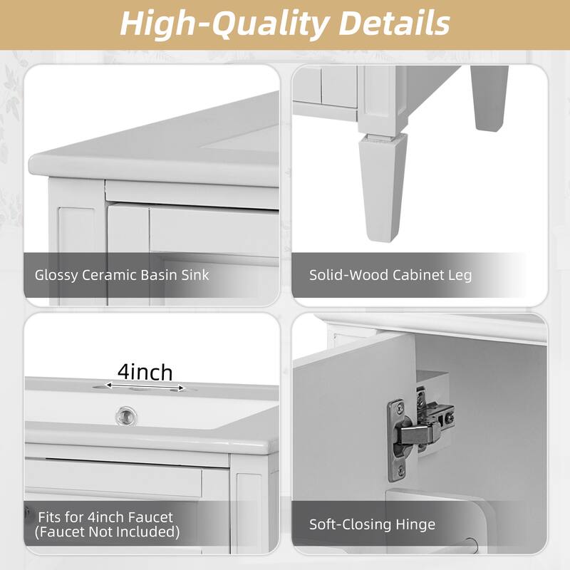 Bathroom Storage Cabinet with Sink, Soft-Closing Doors with Organizers