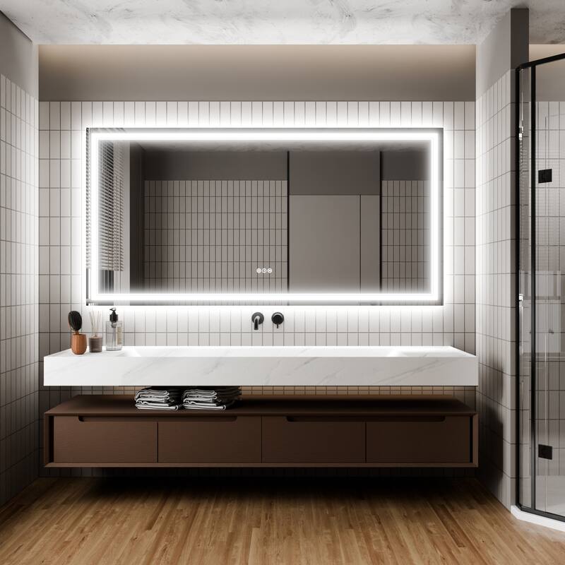 36''×72'' Wall-Mounted Bathroom Vanity LED Mirror with Anti Fog, Dimmable Touch Button, Front and Back Light