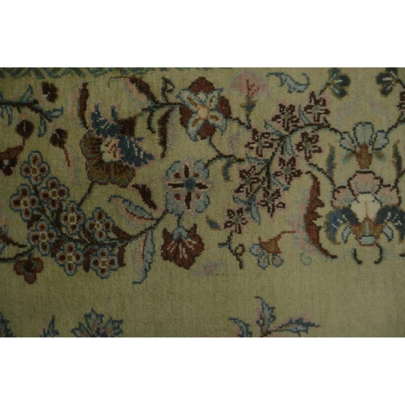 Hand Knotted Oriental 100% Wool Carpet Traditional Floral Beige & Ivories Kashan Area Rug - 10' 10'' X 8' 2''