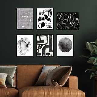 Black and White Abstracts 6 Piece Wall Collection Set - Ready to Hang ...