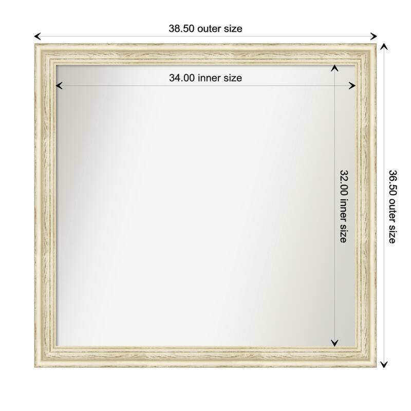 Country White Wash Framed Non-Beveled Custom Wall Mirror, Bathroom Vanity Mirror - Outer Size: 38.5 x 36.5