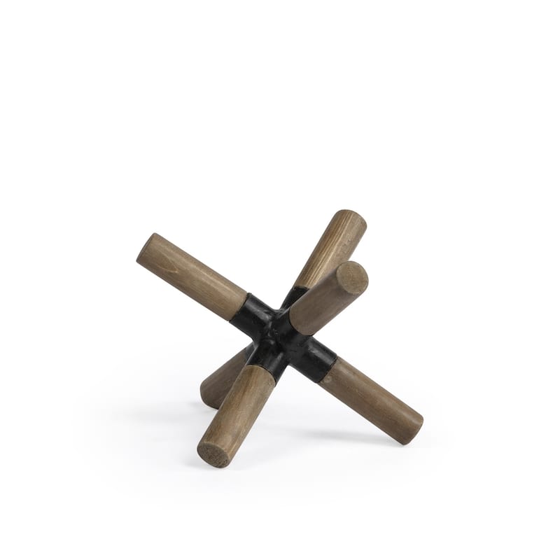 HomeRoots 6" Brown Metal And Wood Modern Abstract Tabletop Sculpture