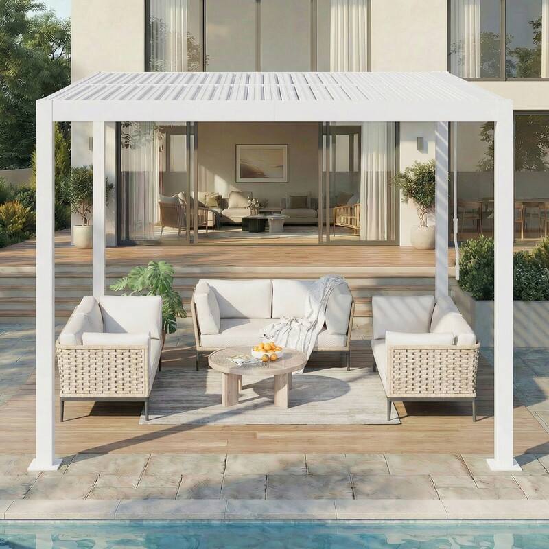 EROMMY Outdoor Louvered Pergola with Optional Winter Cover – Adjustable Hardtop Gazebo, Multiple Sizes - 10x10 ft - White