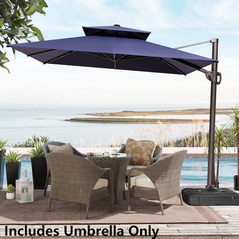 9 x 11.5 FT Patio Outdoor Patio Dual Top Cantilever Umbrella with No Base - Navy Blue