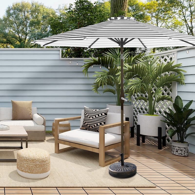 Lopes 9-foot Patio Umbrella with Bronze Finish Base Weight Stand Included - Grey Stripe