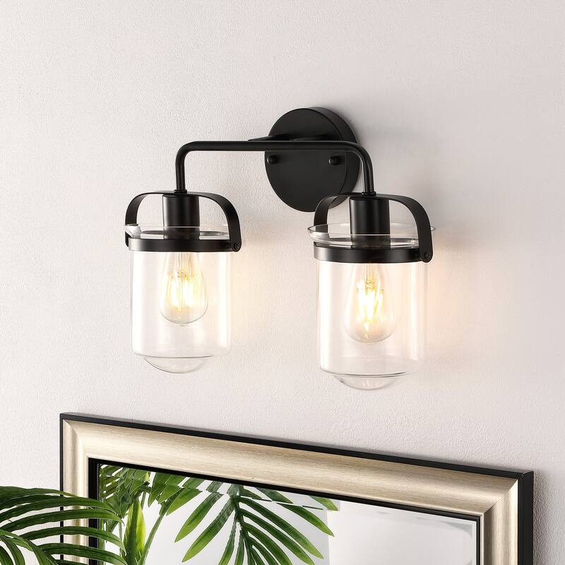 GetLedel 2-Light Bathroom Vanity Light with Glass Shades - Black