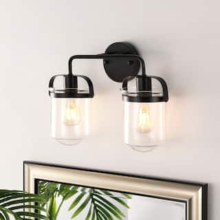GetLedel 2-Light Bathroom Vanity Light with Glass Shades - Black