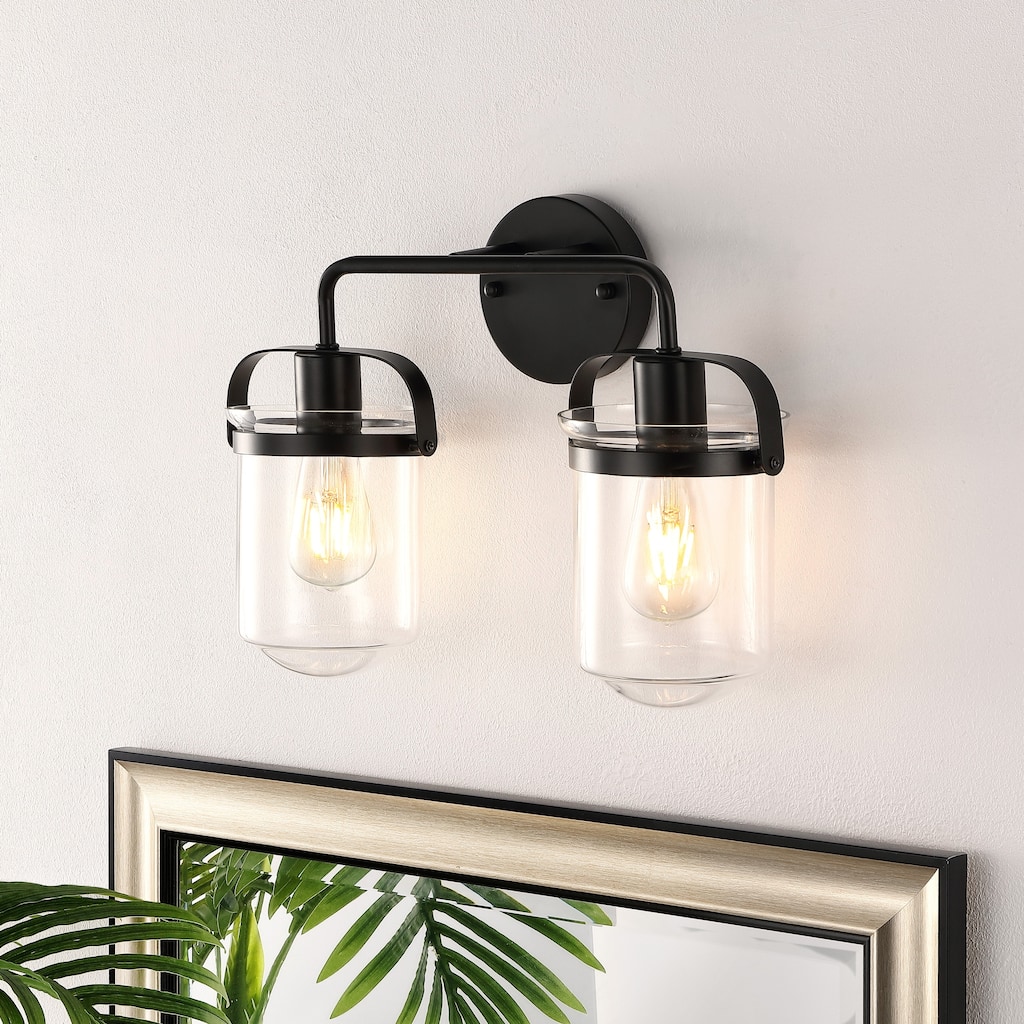 GetLedel 2-Light Bathroom Vanity Light with Glass Shades - Black