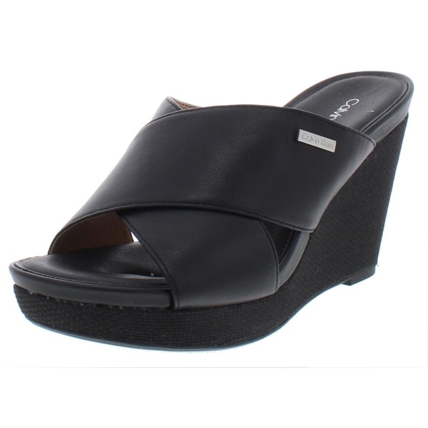 calvin klein jacolyn leather wedge sandals