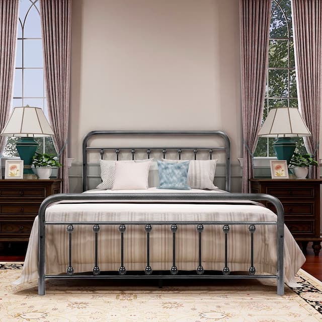 Alazyhome Simple Vintage Metal Platform Bed Frame, Easy-Assembly