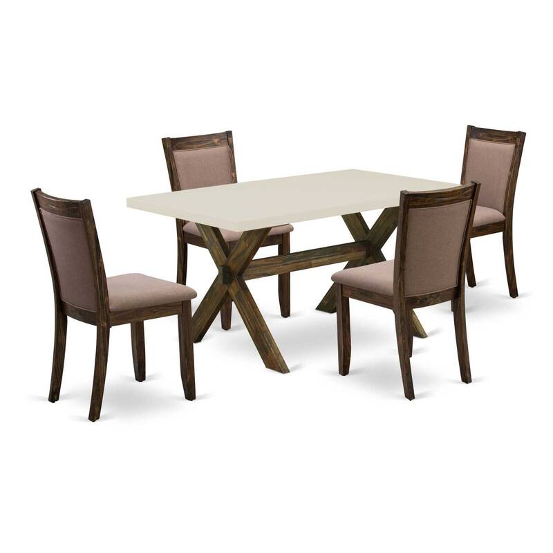 HomeStock 5-Piece Distressed Jacobean Finish Solid Wood Top Dining table with 4-Chairs