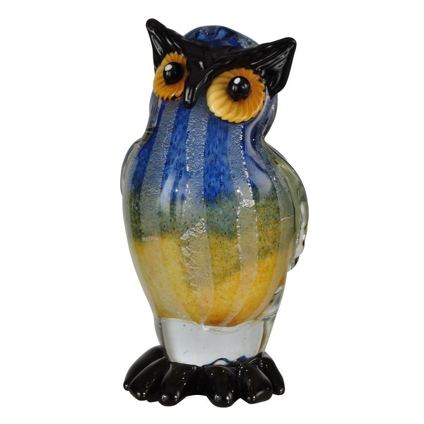 12" Midnight Blue and Mikado Yellow Big Owl Decorative Hand Blown Glass Figurine - N/A