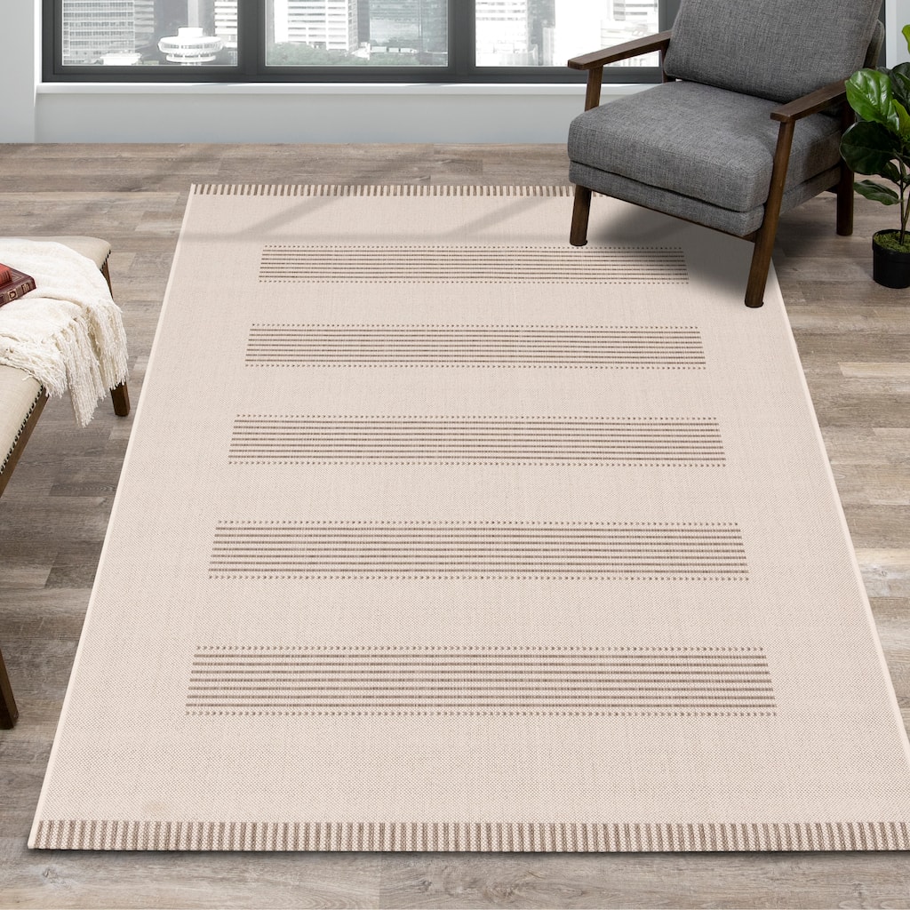 Jackson Collection - Beige/Cream Wide Striped Indoor/Outdoor