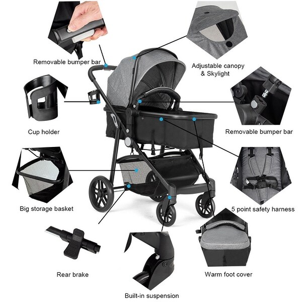 costway 2 in1 foldable baby stroller