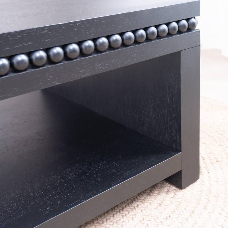 Modern Coffee Table End Table with Beaded Trim, Wood Accent Table Dining Table Centerpiece with Open Shelf Storage