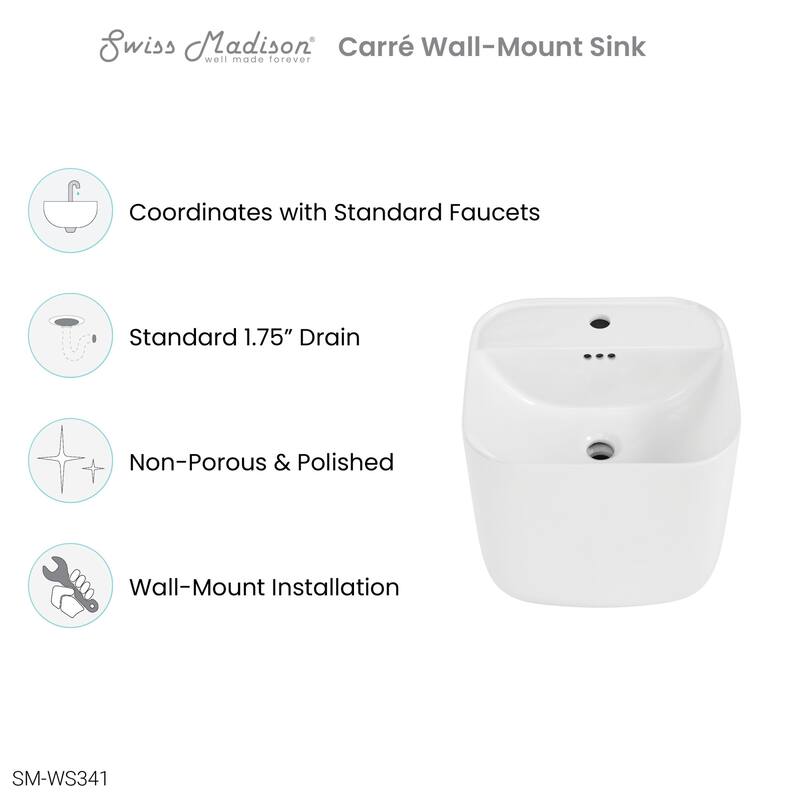 Swiss Madison SM-WS341 Carre 18" Rectangular Ceramic Wall Mounted