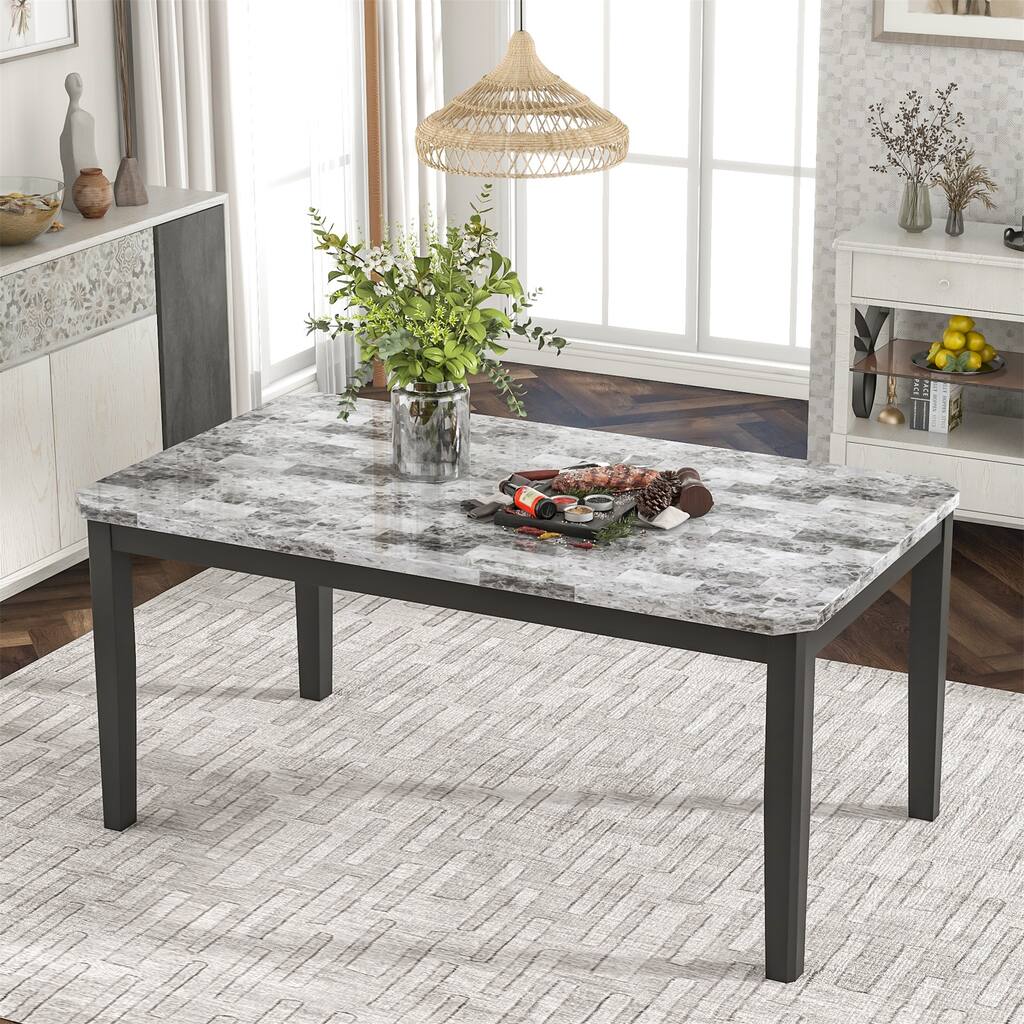 Dining Table Faux Marble Dining Table Kitchen Table Grey and Black