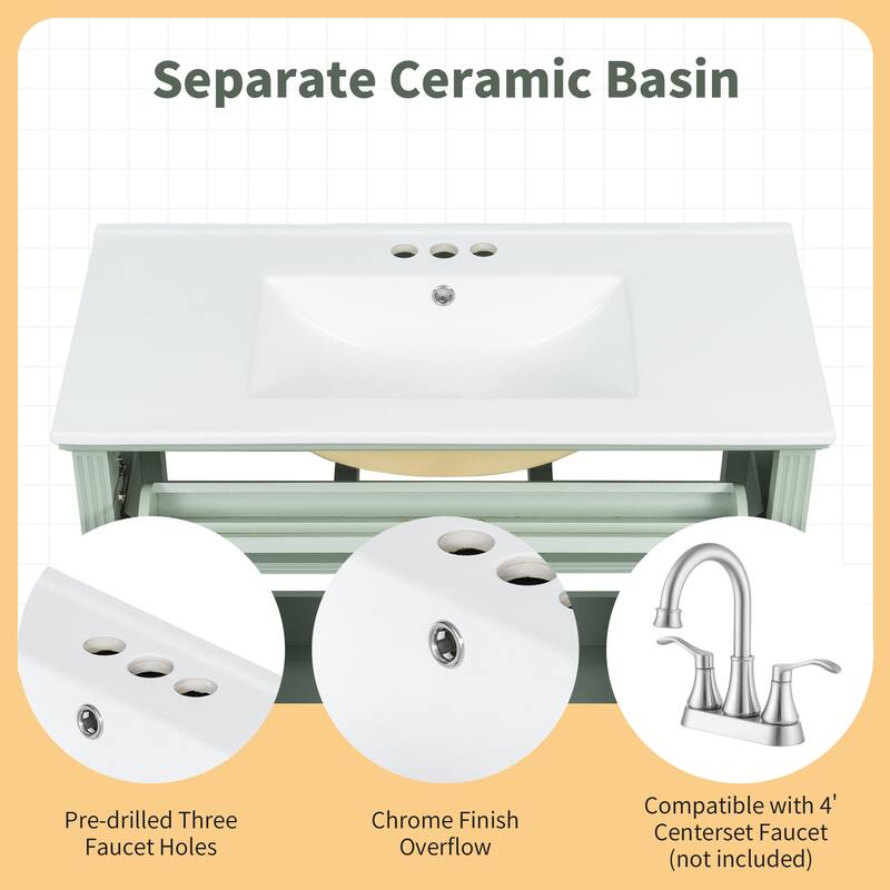 GDF Studio - Sunny Modern Solid Wood + MDF 36-Inch Bathroom Vanity with Ceramic Sink and Flip-Out Drawer