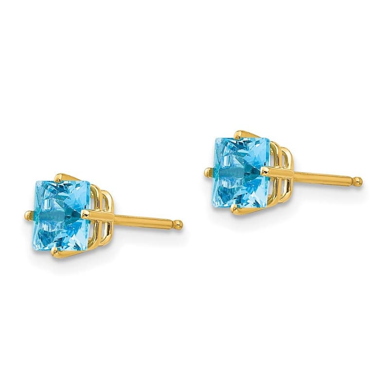Curata 14k Yellow Gold Post 5mm Princess Cut Blue Topaz Earrings