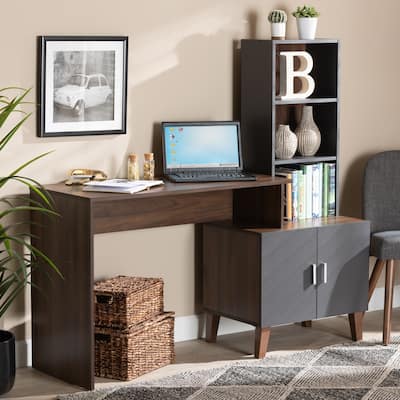 Jaeger Two-Tone Brown and Dark Grey Wood Storage Desk with Shelves