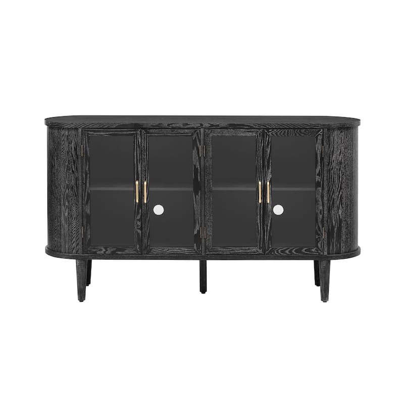 Wood Buffet Cabinet with Glass Doors and Adjustable Shelves