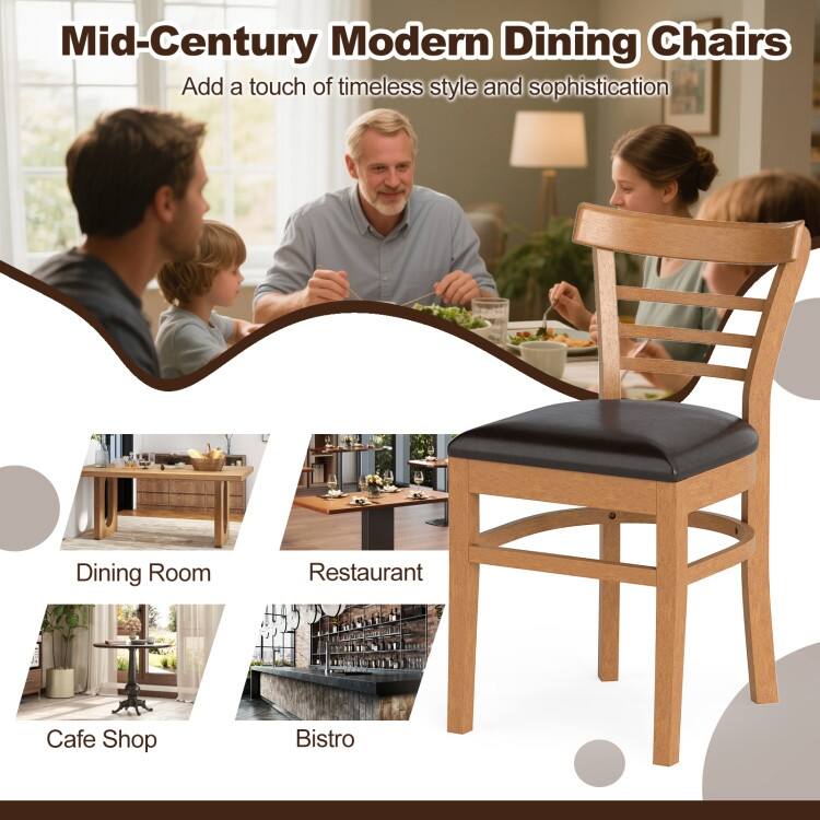 Set of 2 Rubber Wood PU Leather Padded Mid-Century Dining Chairs Set with Ergonomic Backrest - 16.5" x 19" x 31"