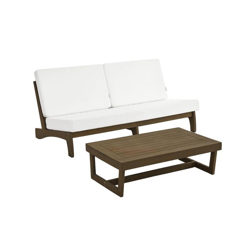 3-Seat Outdoor Sofa Set with Solid Wood Coffee Table, Weather-Resistant Cushions
