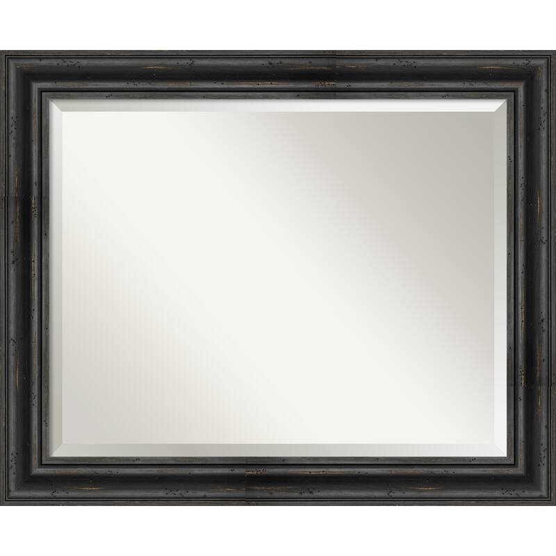 Beveled Wood Bathroom Wall Mirror - Rustic Pine Black Frame