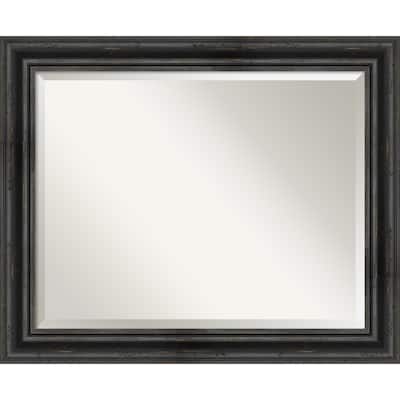 Beveled Wood Bathroom Wall Mirror - Rustic Pine Black Frame