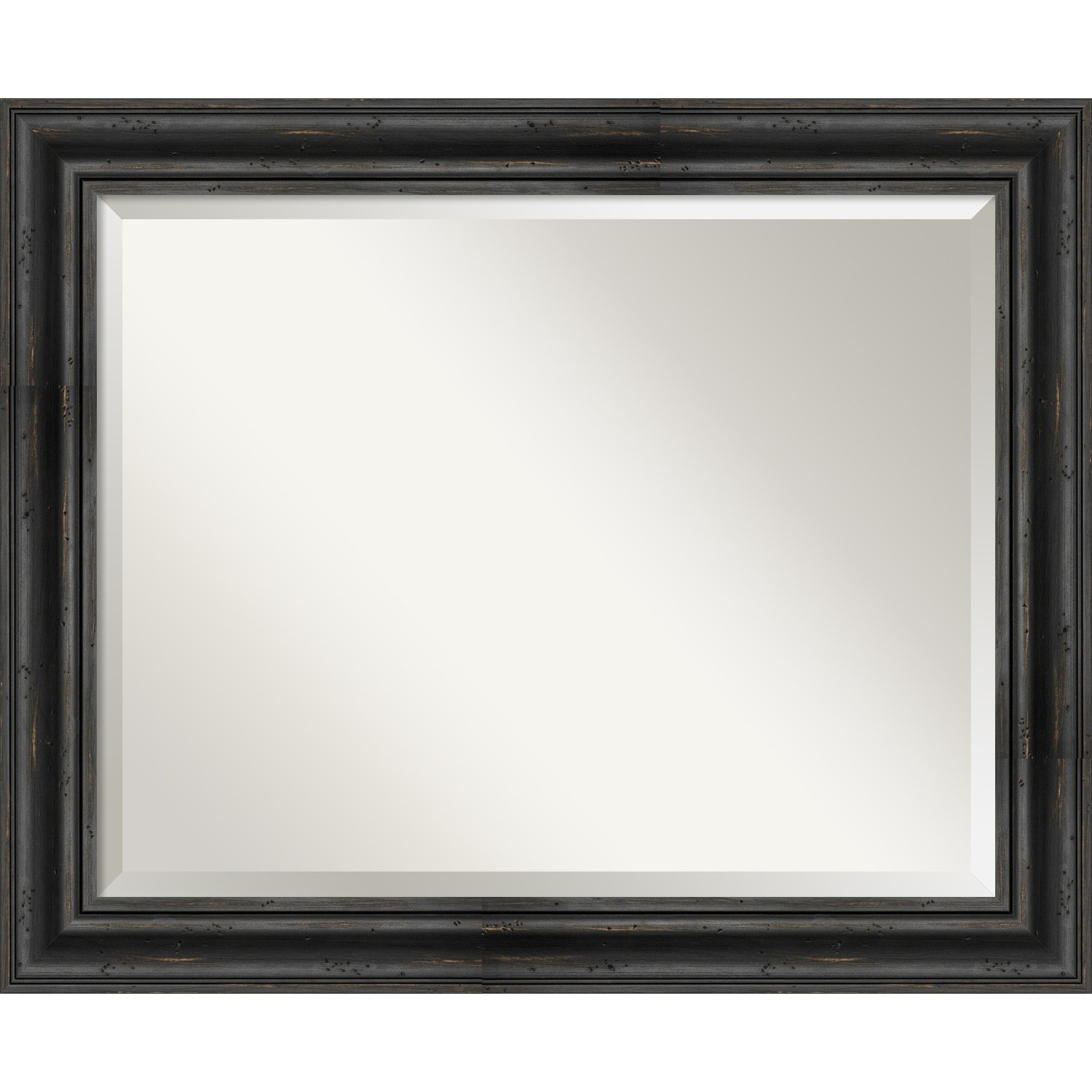 Beveled Wood Bathroom Wall Mirror - Rustic Pine Black Frame