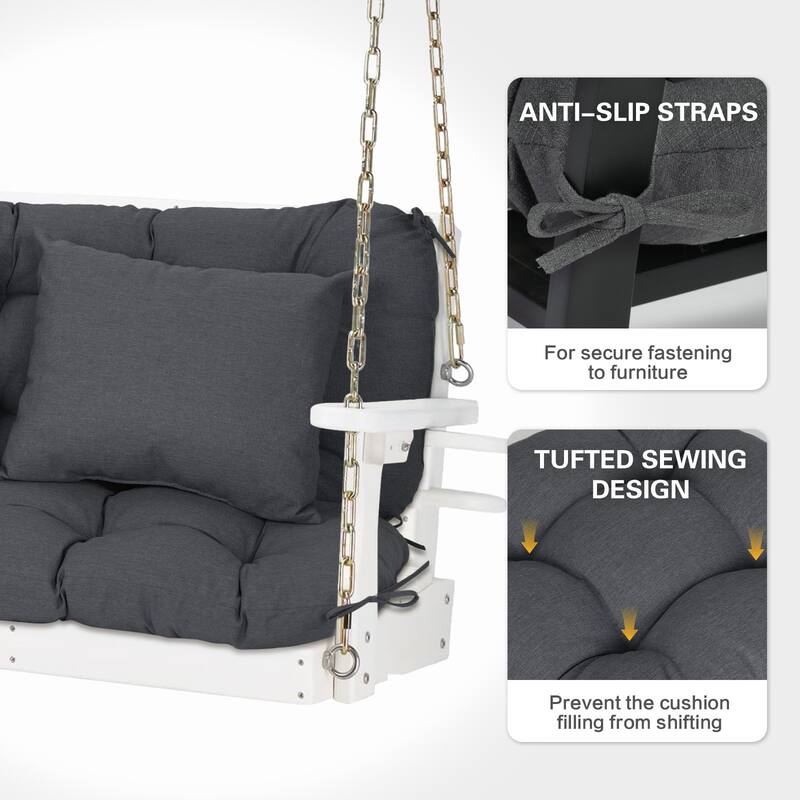 Aoodor 59" Tufted Porch Swing Cushions, Outdoor Swing Replacement Cushion 2-3 Seater with Backrest and 2 Pillows