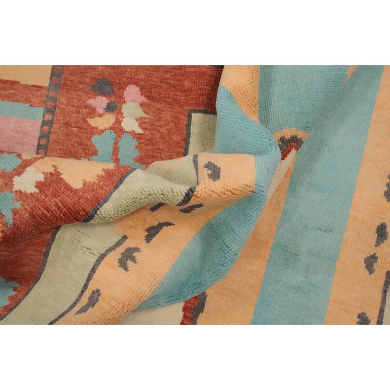 Hand Knotted Oriental 100% Wool Carpet Modern Geometric Multi-Colored Gabbeh Area Rug - 8' 10'' X 6' 3''