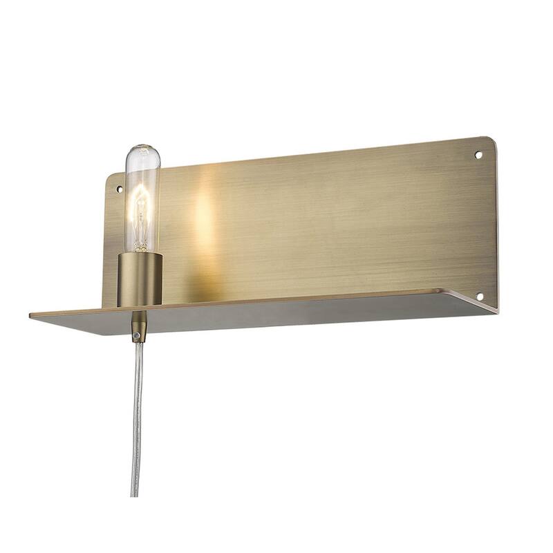 Modern XL Dull Gold Plug-In Wall Sconce with Shelf and Ambient LED Light Fixture E26 Base - 6" H x 15" W x 5" D
