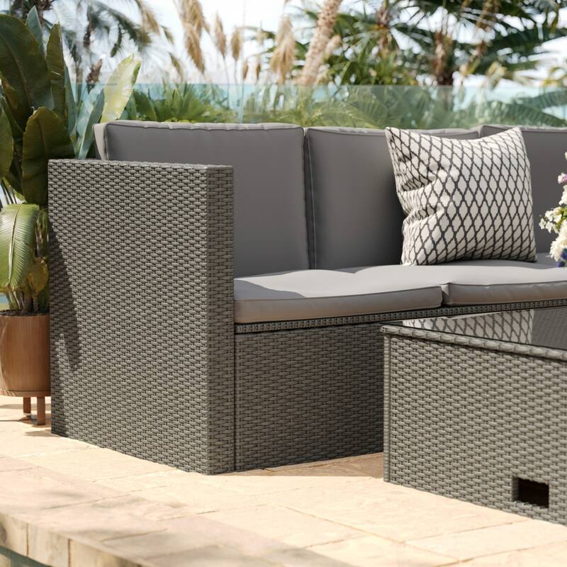 Indoor/Outdoor Patio Wicker Rattan Sofa and Table Set