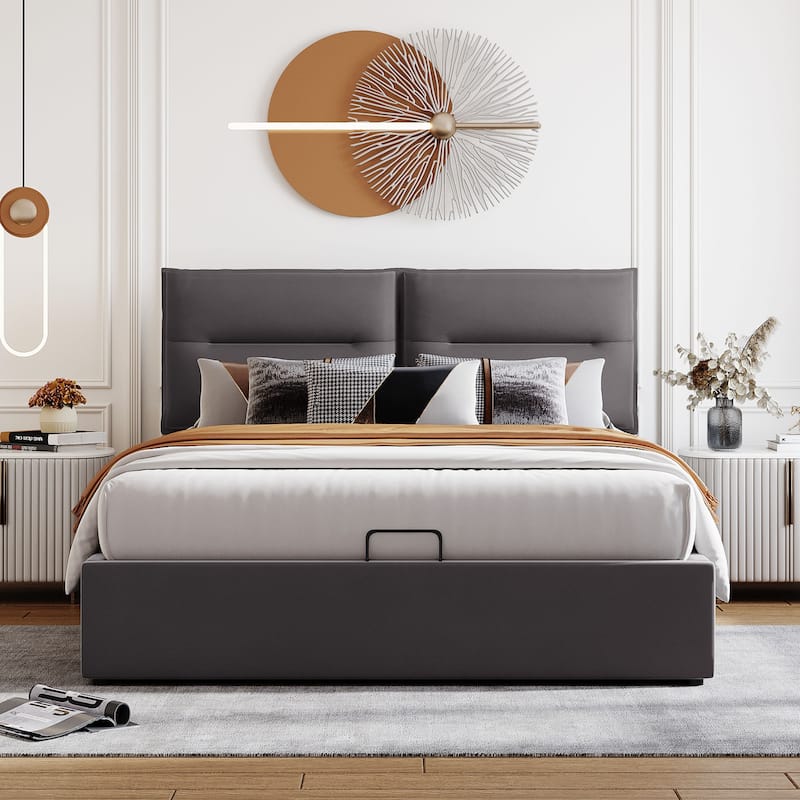 Upholstered Platform bed with a Hydraulic Storage System, Queen size